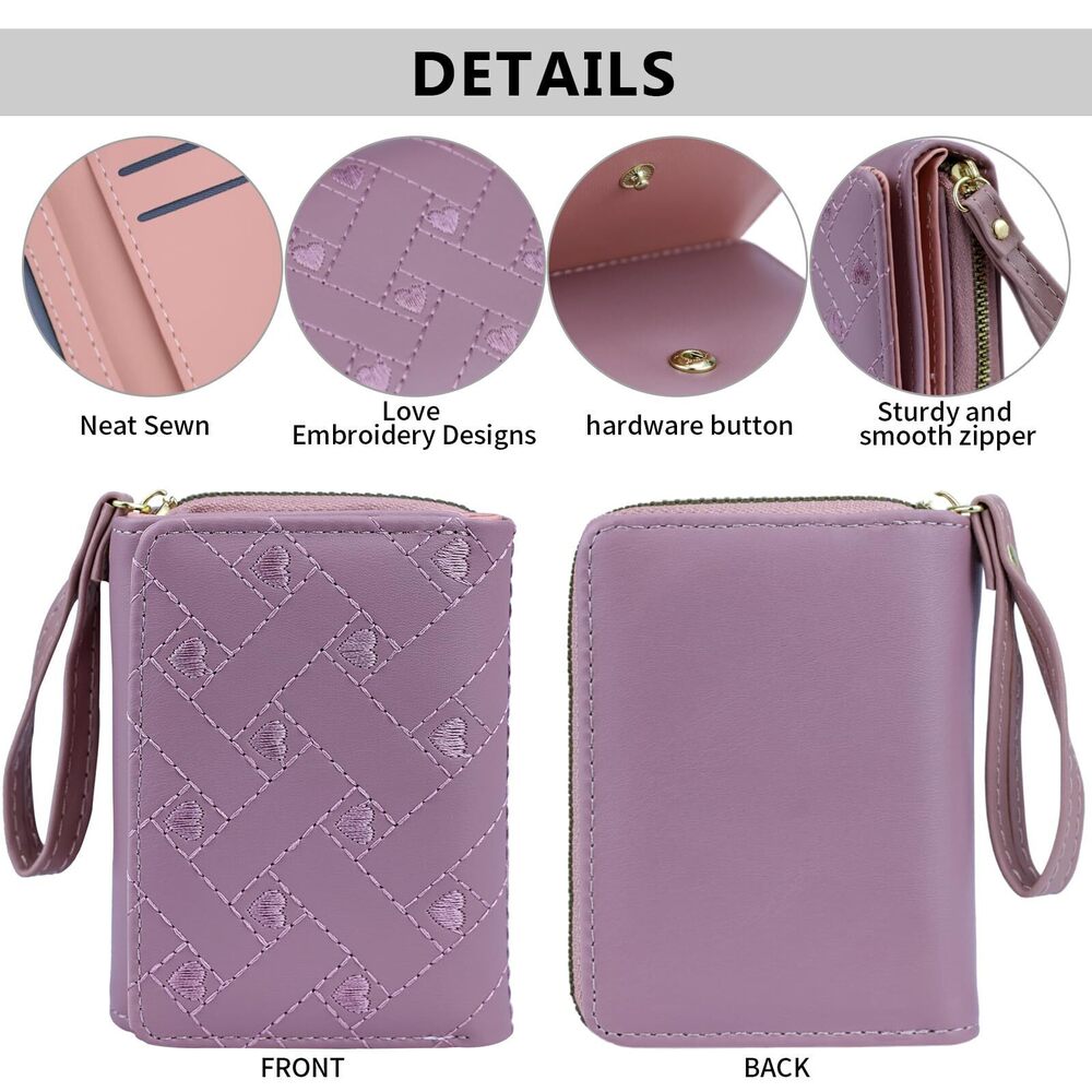 5959 Cute Leather Wallet Minimalist Kawaii Coin Purse with ID Window Travel - Picture 4 of 7